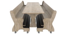 Hoogzit tafel L180 x B64 cm grey craft oak met banken Groothandel voor de Kinderopvang Kinderdagverblijfinrichting